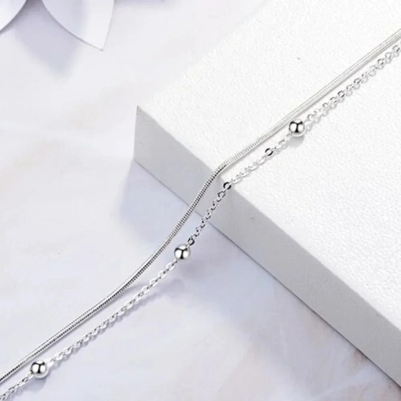 925 Sterling Silver Snake Chain & Bead Bracelet - Picture 5 of 8